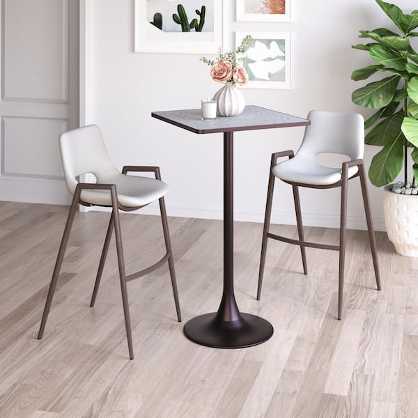 ZUO Spot 23.8 in. Square Gray MDF Wood Top with Steel Frame Pedestal Base Dining Table (Seats 2)