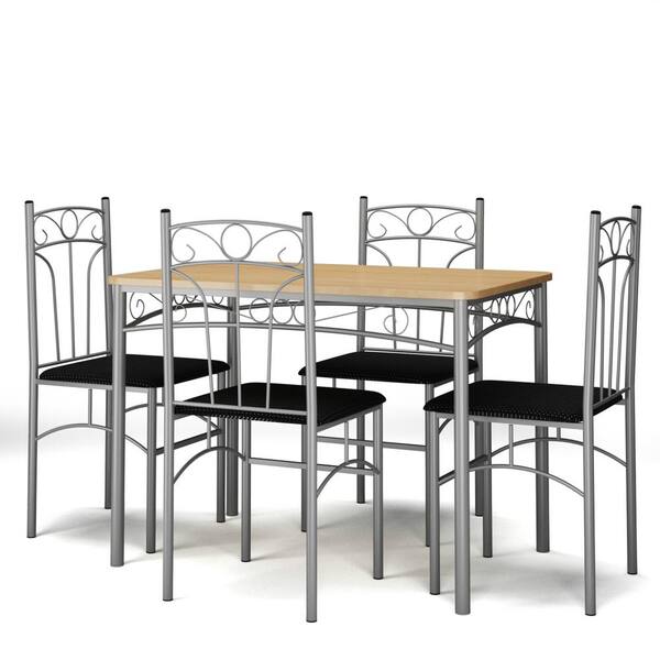 Costway 5-Piece Silver frame Dining Set Table and 4-Chairs Kitchen Breakfast Furniture with Metal Legs