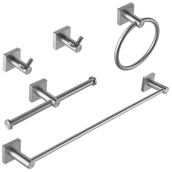 BWE 5-Piece Bath Hardware Set with Towel Bar Towel Ring Towel Hook Toilet Paper Holder in Brushed Nickel