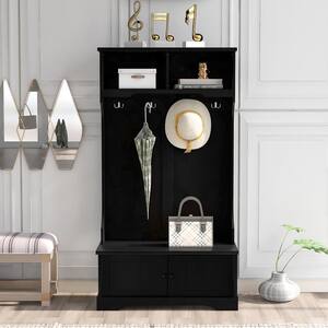 Asucoora Angelique Black 46 in. W x 72 in. H Hall Tree with Bench and ...