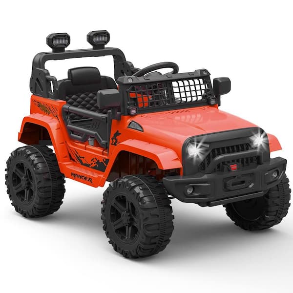 Garvee Ride on Truck Car 12V Kids Electric Vehicles with Remote Control Spring Suspension, LED Lights, Bluetooth, 2 Speeds, Red