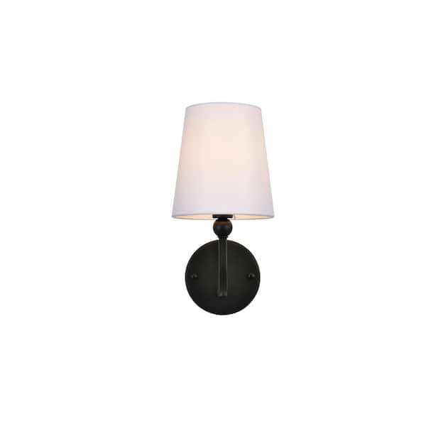 Unbranded Simply Living 6 in. 1-Light Modern Black Vanity Light with White drum Shade