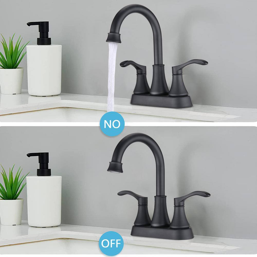 Matte Black Double Handle High Arc Bathroom Faucet with Pop Up Drain
