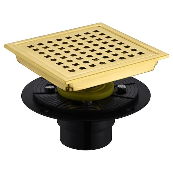 LUXIER 6 in. x 6 in. Stainless Steel Square Shower Drain in Brushed Gold
