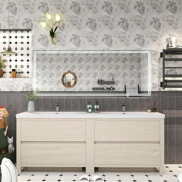 BV Better Vanity Louis 84 in. W x 20 in. D x 35 in. H Double Sink Freestanding Bath Vanity in Light Wood with White Acrylic Top