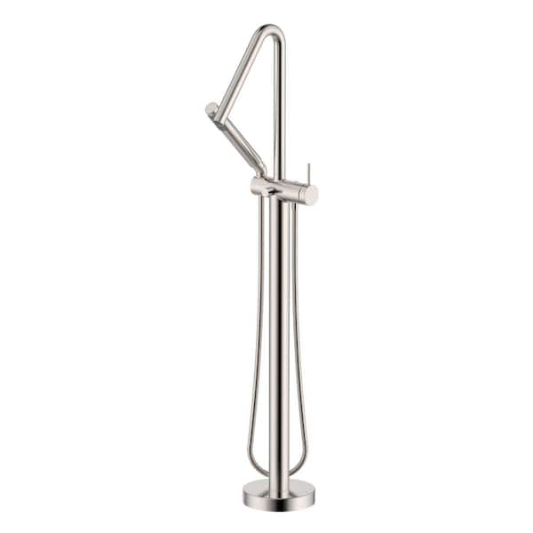 Livia Single Handle Tall Floor Mounted Freestanding Tub Filler Faucet with Angled Handheld Shower and in Brushed Nickel