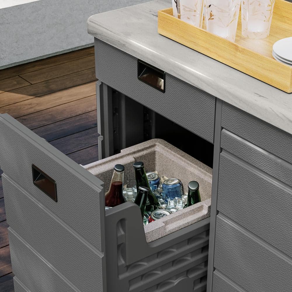 Gray Plastic Outdoor Bar with Marblecast Countertop