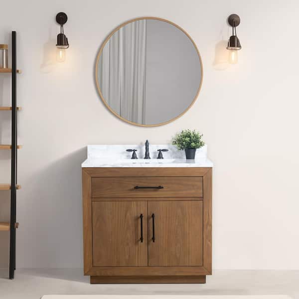 Vanity Art 36 in. W x 21.5 in. D x 34 in. H Single Sink Bathroom Vanity in Tan with Arabescato White Engineered Marble Top