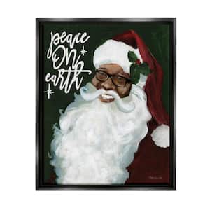 Peace On Earth Phrase Santa Painting by Stellar Design Studio Floater Frame People Wall Art Print 25 in. x 31 in.