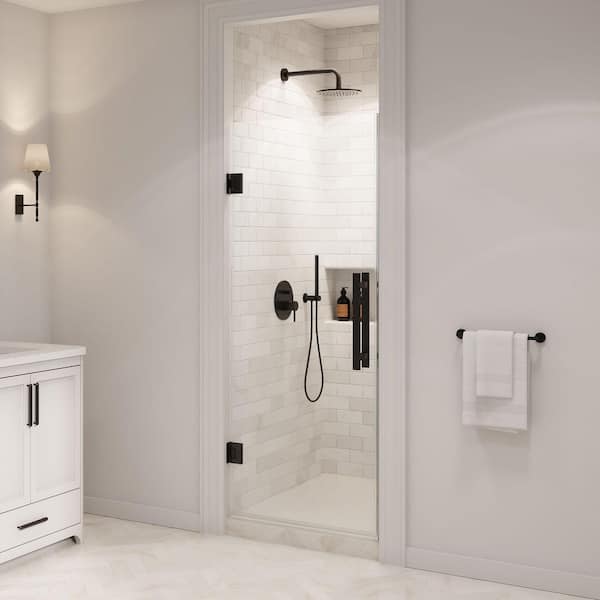 Panama 30 1/8 in. to 30 11/16 in. W x 72 . H Pivot Alcove Frameless Shower Door in Black