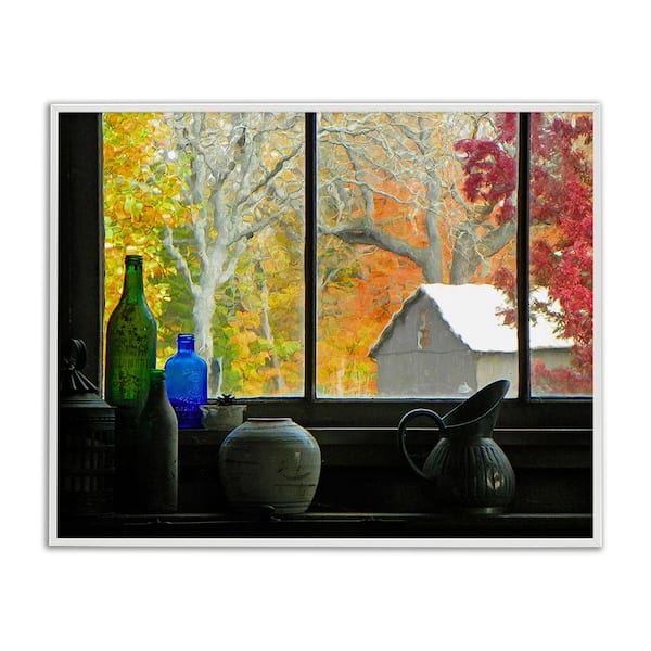 Stupell Industries Fall Foliage in Window by GraffiTee Studios 1-Piece Framed Graphic Print Nature Poster Art Print 20 in. x 16 in.