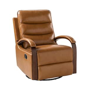 Joseph Camel Genuine Leather Swivel Rocking Manual Recliner with Straight Tufted Back Cushion and Curved Mood Arms