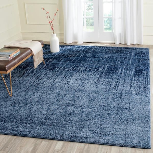 Retro Light Blue/Blue 9 ft. x 12 ft. Distressed Floral Area Rug