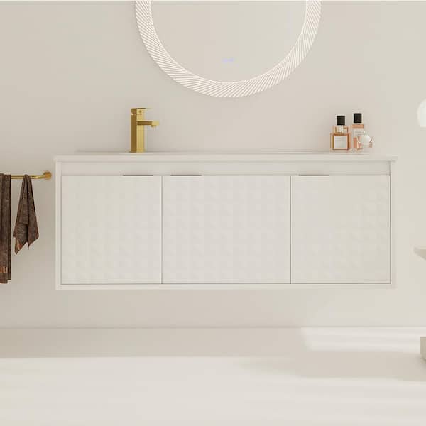 Staykiwi 48 in. W x 18.2 in. D x 18.5 in. H Floating Bath Vanity in White Diamond with White Resin sink Top