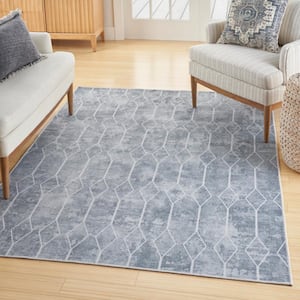 Machine Washable Series 1 Blue Grey 8 ft. x 10 ft. Geometric Contemporary Area Rug