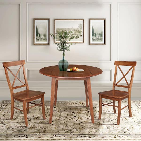 International Concepts 42 in. Distressed Oak Solid Wood Round Top Leg Dining Table