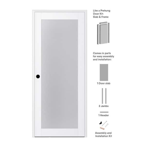 36 in. x 96 in. Right-Hand Solid Core Full Lite Frosted Glass Bianco Noble Wood Composite Single Prehung Interior Door