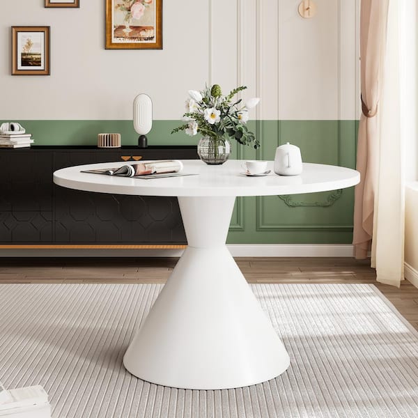 Boyel Living White MDF 47 in. Pedestal Dining Table Wood (Seat-6)
