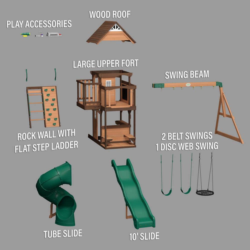Cedar Cove Wooden Swing Set with Dual Slides and Swings