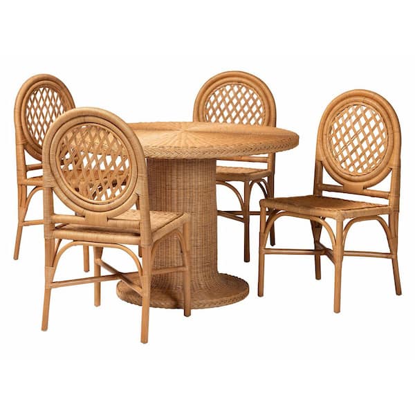 Winslow 5-Piece Light Honey Rattan Top Dining Set