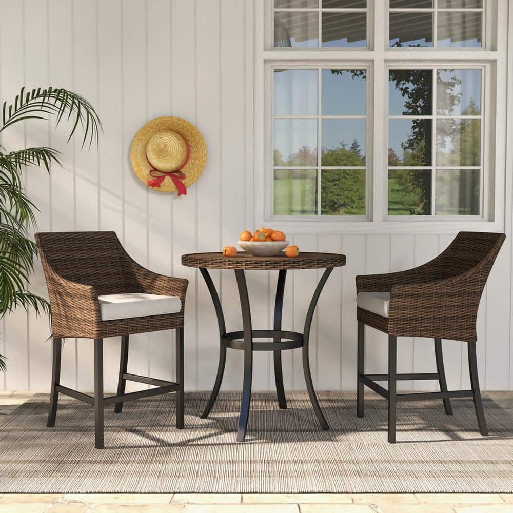 3-Piece Brown PE Wicker Outdoor Patio Conversation Set and Round Coffee Tab