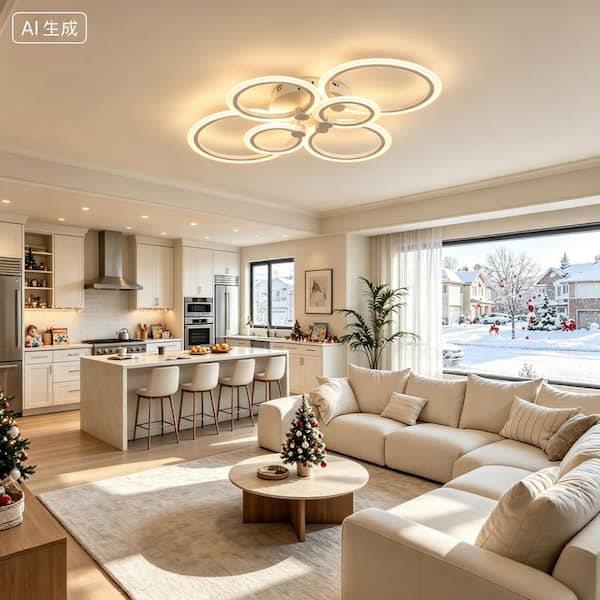 TOZING 31 in. Modern Beige White Cluster Brushed 6-Rings Circle