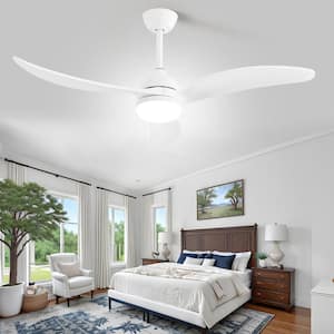 52 in. LED Indoor/Outdoor Smart Wood White Ceiling Fan with Light and 6-Speed Remote