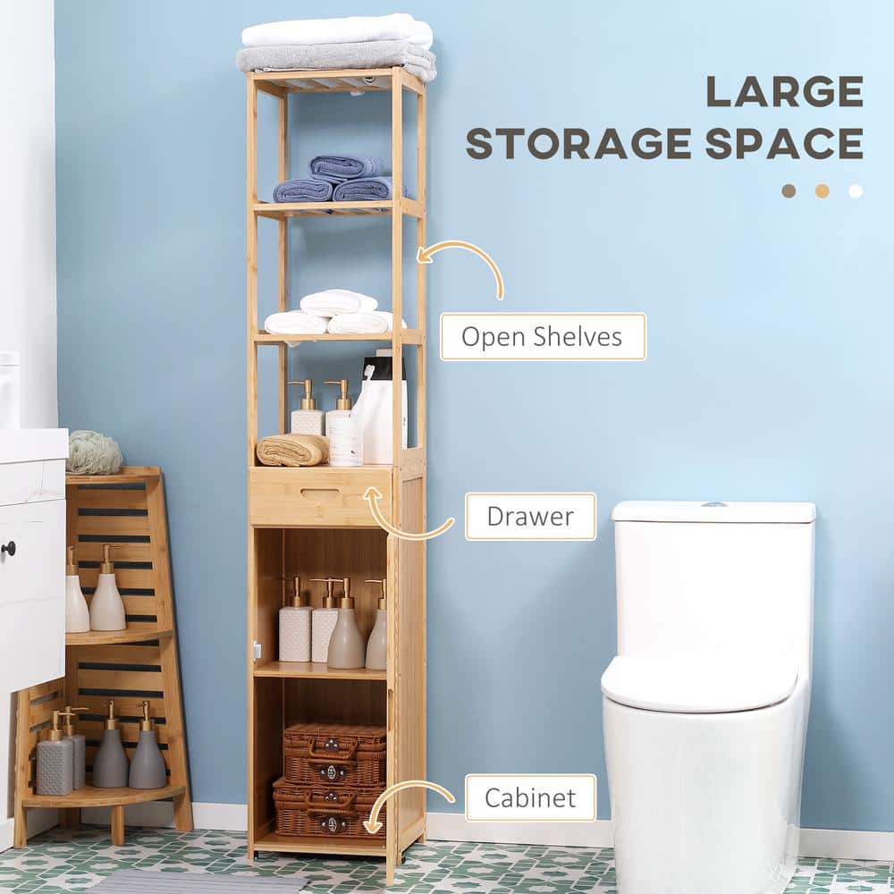 Tall Natural Bamboo Lockable Storage Cabinet with Drawer