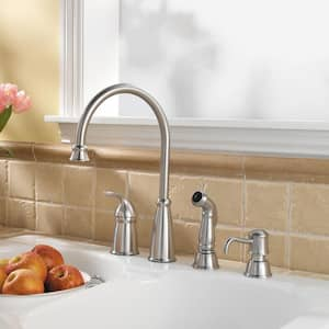 Avalon Single Handle High-Arc Standard Kitchen Faucet with Side Sprayer and Soap Dispenser in Stainless Steel