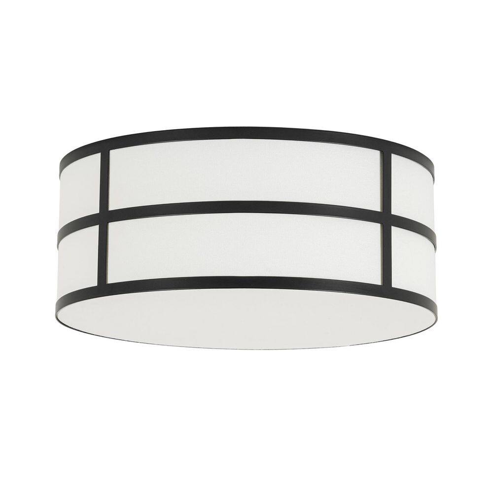 Haven 3-Light 15.7-in W Modern Farmhouse Black Fabric Drum Flush Mount for Bedroom and Hallway price history on PriceWatchPro