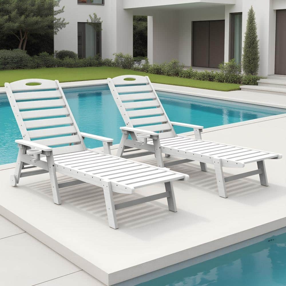 White HDPE Outdoor Lounge Chair Set of 2 with Reclining Backrest for Patio, Garden, Backyard price history on PriceWatchPro