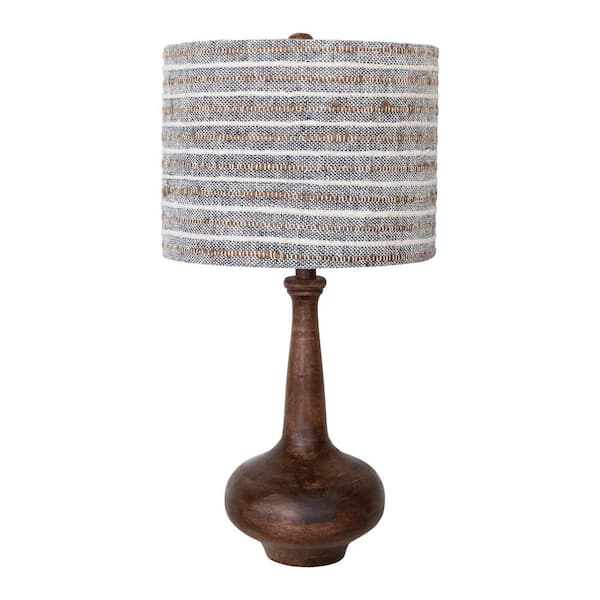Storied Home 28 in. Black and White Mango Wood Table Lamp with Linen Striped Shade