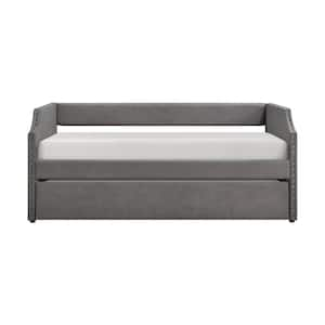 Elwell Dark Gray Textured Fabric Upholstered Twin Daybed with Trundle