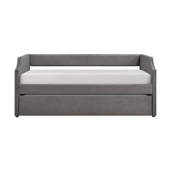 Lazzara Elwell Dark Gray Textured Fabric Upholstered Twin Daybed with Trundle