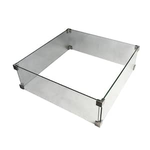 Manhattan 22 in. x 7 in. Square Tempered Glass Outdoor Fire Pit Table Wind Screen with Stainless Steel Attachment Clips