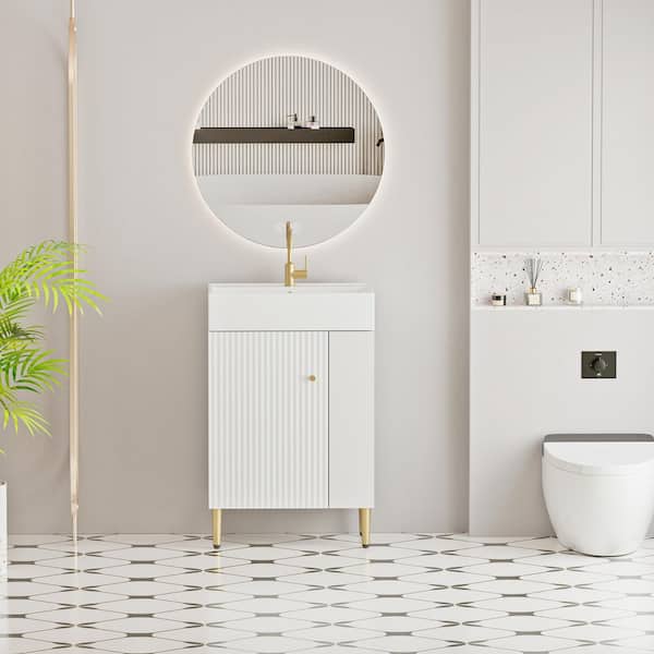 21.60 in. Single Sink Freestanding White Bath Vanity with White Ceramic Top Assembled