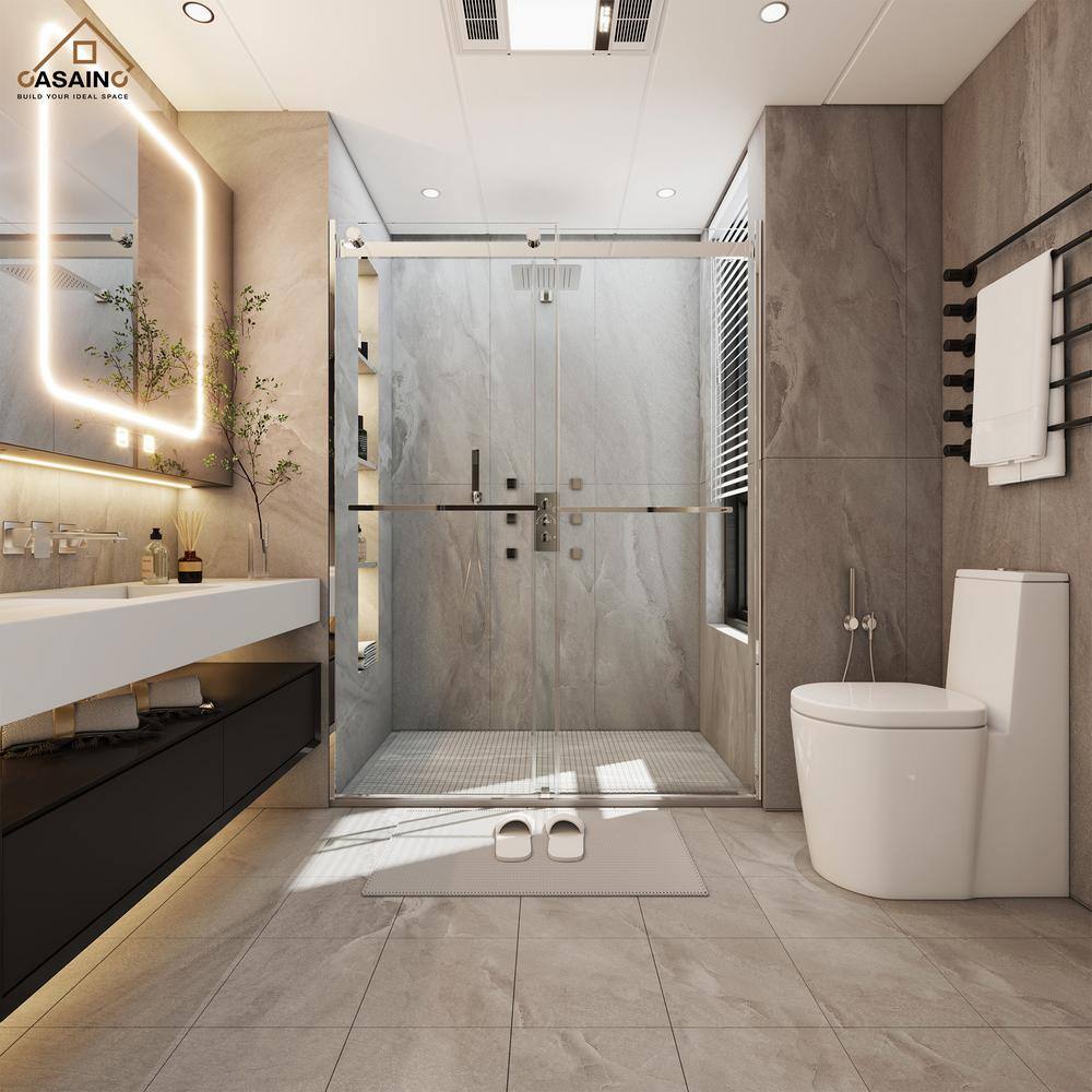 Chrome Frameless Double Sliding Shower Door with Clear Glass