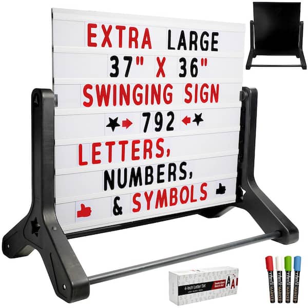 EXCELLO GLOBAL PRODUCTS Excello 37 in. x 36 in. Swinging Message Board Sign, Black