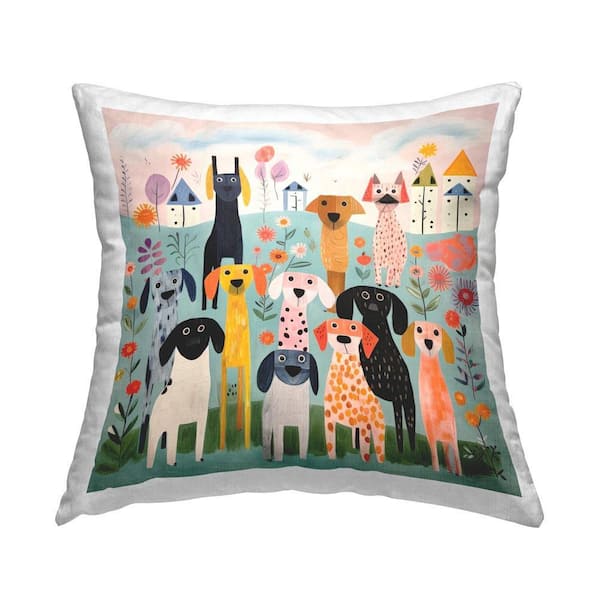 Various Patterned Dogs Multi-Color Abstract Polyester 18 in. x 18 in. Throw Pillow