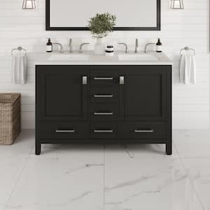 Aberdeen 48 in. Double Sink Espresso Bath Vanity with White Carrara Quartz Top (Assembled)