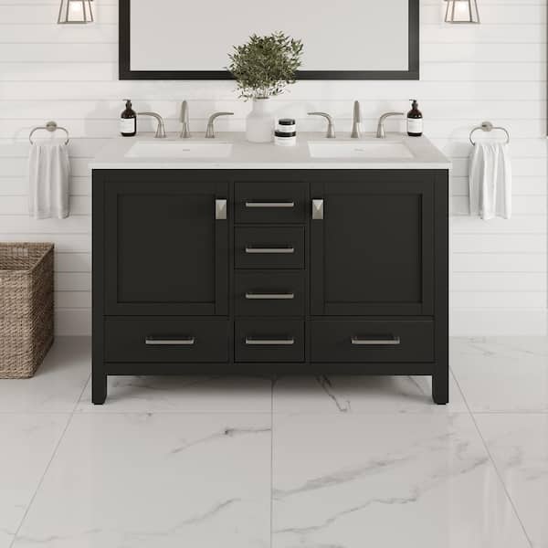 Eviva Aberdeen 48 in. Double Sink Espresso Bath Vanity with White Carrara Quartz Top (Assembled)