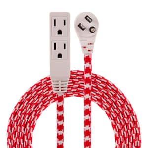 8 ft. 3-Outlet Braided Extension Cord, Red/White