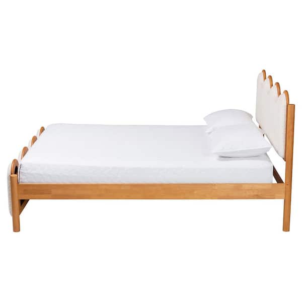 Lilia Cream Boucle and Oak Brown Wood Frame Queen Platform Bed