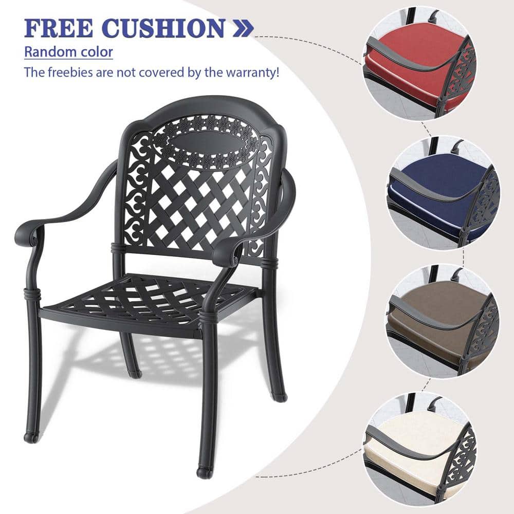 Black Cast Aluminum Outdoor Dining Chair All-Weather Patio Dining Chairs wi