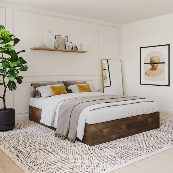 Nexera Medium Wood Truffle Queen Size Storage Bed with 3