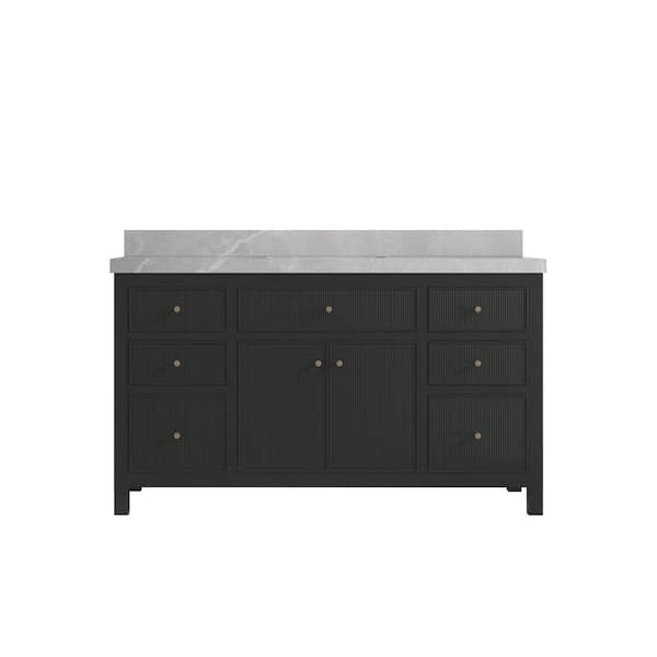 Willow Collections Sonoma 60 in. W x 22 in. D x 36 in. H Single Sink Bath Vanity in Black Top with 2" Pearl Gray Quartz Top