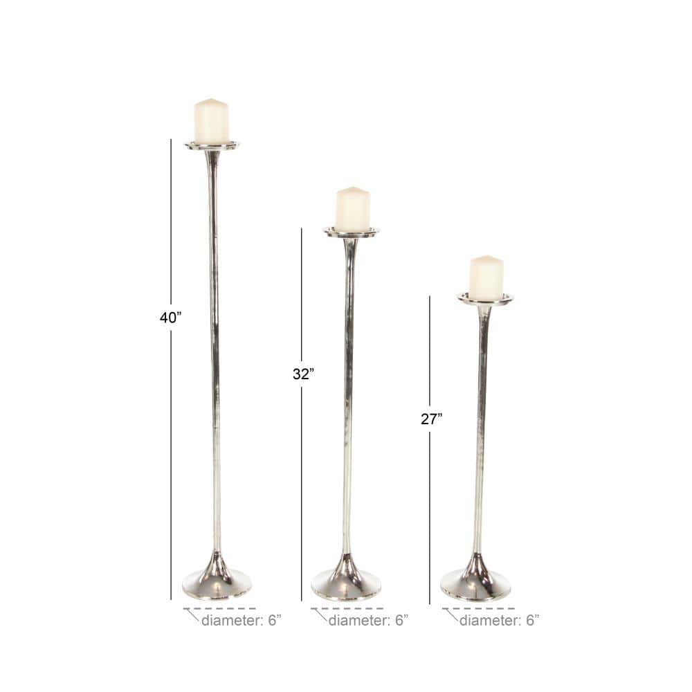 Elegant Trio Silver Aluminum Floor Candle Holders, Set of 3