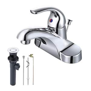 4 in. Centerset Single Handle Low Arc Bathroom Faucet with Drain Kit Included in Chrome