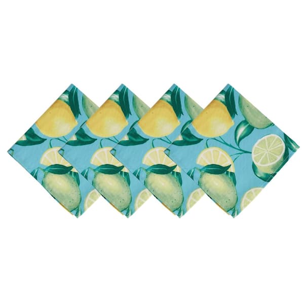 Threadmade Home Lemon Grove Indoor/Outdoor Spring/Summer Cloth Napkins, Set of 4, Multicolor - 17"W x 17"L