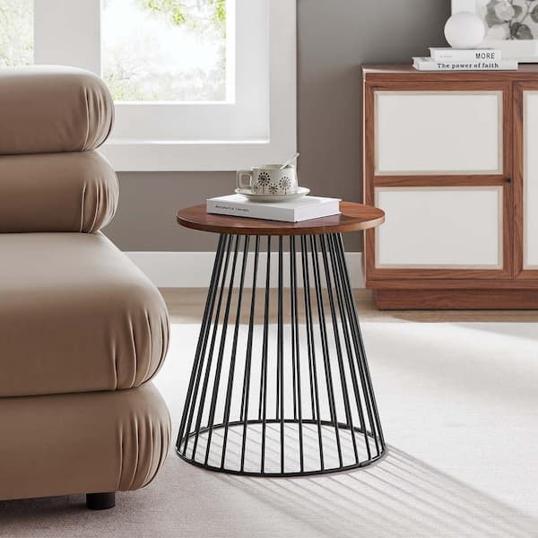 MODWAY Valeo Walnut Round Wood and Metal Side Table